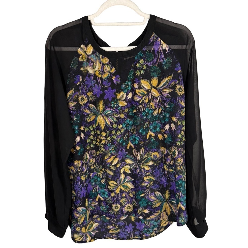Lost & Found Floral Blouse with Sheer Sleeves Size L Boho Festival Y2K Night Out - Picture 3 of 13